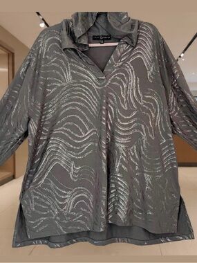 Fred David - Metallic Slate Gray & Silver Hooded Top - Size 2X